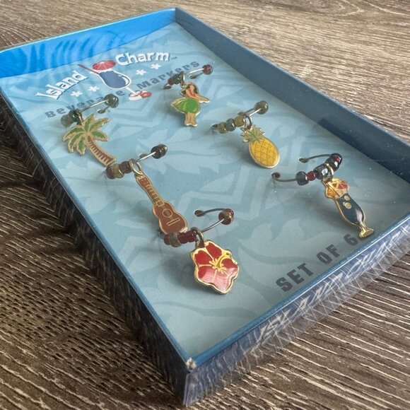 Set of 6, Island Charm Tropical Hawaiian Beverage Wine Drink Markers. - Picture 2 of 4